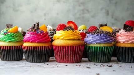 Poster - Colorful Cupcakes with Chocolate and Fruit Toppings