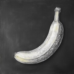 Wall Mural - Single banana drawn in white chalk on a black chalkboard.