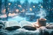 © Nico - Cozy Winter Scene with a Book, Steamy Coffee, and Falling Snow
