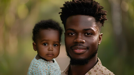 Wall Mural - Portrait Happy African Man Holding His Little