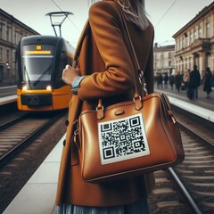Wall Mural -  QR code on woman's handbag tram approaching Izobrajenie  iz