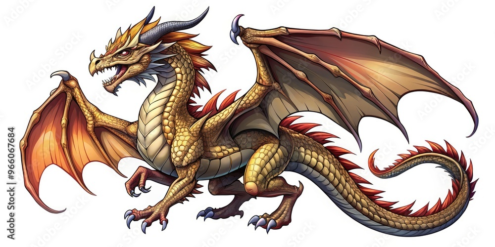 Detailed Vector Illustration Of A Dragon With Scales, Claws, Horns, And ...