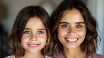 Sticker - Portrait Smiling Mother And Daughter Isolated