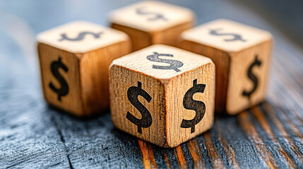 Canvas Print - Four wooden blocks with dollar signs on them