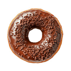 Chocolate donut isolated on a transparent background, top view. PNG file.