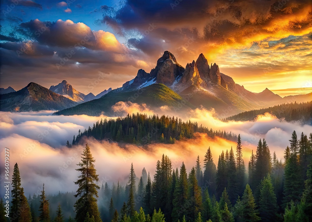 Majestic dawn breaks over rugged Ogrenmount, mystic fog swirling around ...