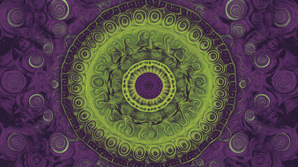 Wall Mural - Abstract green and purple pattern with circular design