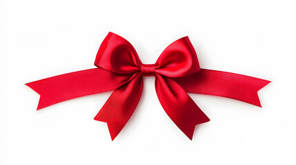 Wall Mural - Realistic decorative red bow with horizontal red ribbons isolated on white. Element for decoration gifts	