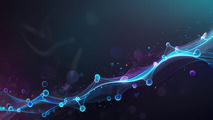 Abstract background where molecular shapes float in a swirling, misty atmosphere, using soft gradients of blues, purples, and whites