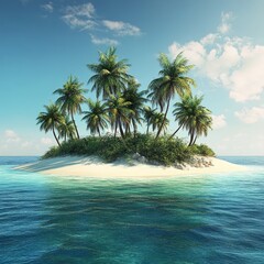 Sticker - Tranquil tropical island with lush palm trees on a pristine beach.