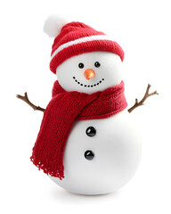 Wall Mural - Cute Snowman isolated on white background	