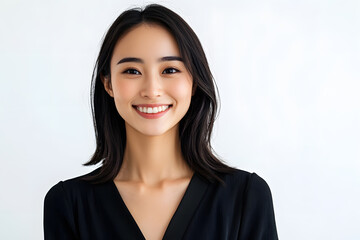 Canvas Print - Portrait of young smiling asian woman isolated on white background