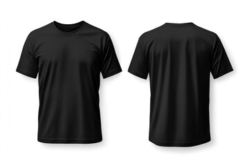 Plain black t-shirt front back isolated white background.