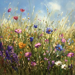 Canvas Print - Vibrant Wildflowers in a Sunny Meadow.