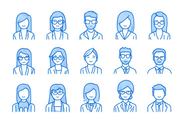 Aufkleber - Avatar people silhouette blue line art icon collection isolated on white background