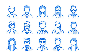 Aufkleber - Avatar people silhouette blue line art icon collection isolated on white background