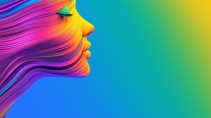 Canvas Print - Colorful face with a blue background. A woman's face is shown in a colorful, abstract style. The colors are bright and vibrant, creating a sense of energy and movement.