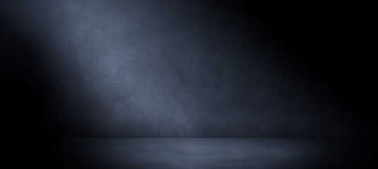 Wall Mural - dark concrete room background with blue lighting. three dimensional space for mock up