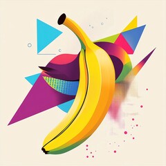 Wall Mural - Yellow Banana with Abstract Geometric Shapes.