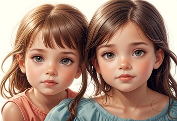 Wall Mural - Beautiful children close-up on white background