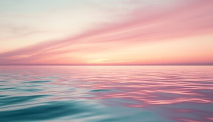 Wall Mural - A serene ocean view at sunset, with soft pastel colors reflecting on calm waters.