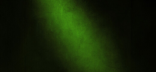 Wall Mural - dark wide concrete wall background with green lighting. empty backdrop for banner design