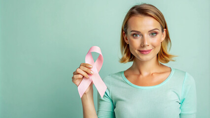 Young woman with Breast cancer ribbon