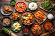 © Sirinporn - Vibrant And Detailed Illustration Of A Variety Of Traditional Korean Dishes And Ingredients, Including Kimchi, Tteokbokki, Bibimbap, And Samgyeopsal