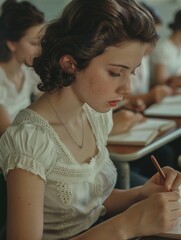 Poster - Focused Student Writing at Desk