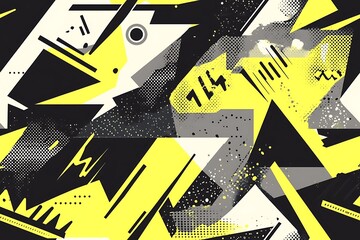 Abstract geometric pattern in black, yellow, and gray tones.