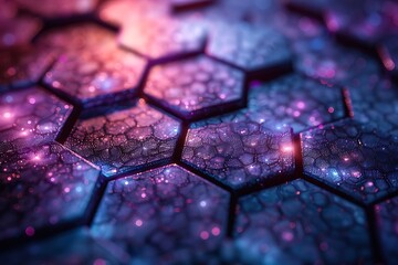 Wall Mural - Abstract hexagonal pattern with glowing effects and textures.