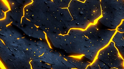 Wall Mural - Abstract image of cracked surface with glowing orange lines.