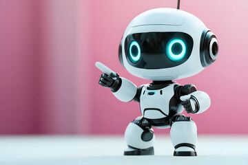 Cute digital robot pointing at copyspace background