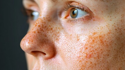 Close Up of a Freckled Face with One Eye Open