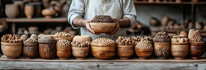 Wall Mural - a person holding bowls of food. 