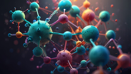 Wall Mural - abstract molecular background with clusters of molecules forming patterns