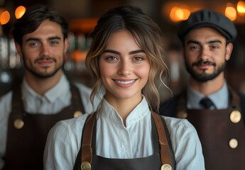 a group of people in aprons. 