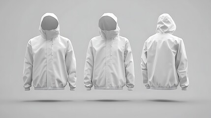 Wall Mural - White Hooded Jacket Mockup   Front  Side and Back Views