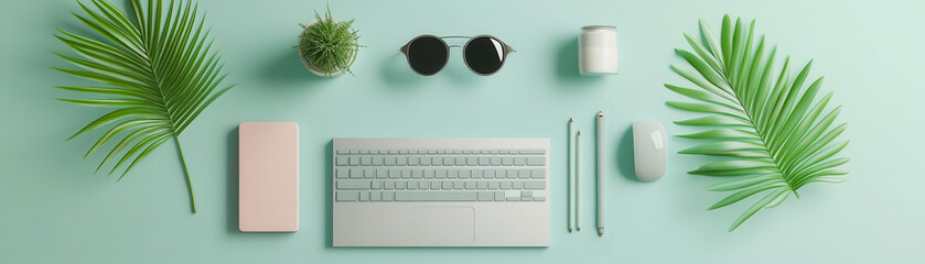 Freelance work flat design top view digital nomad 3D render Triadic Color Scheme