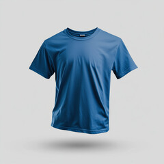 Sticker - mockup blue t-shirt flying in the air, mockup for t-shirt advertising, with grey background, Ai generated images