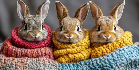 a group of bunnies wearing sweaters. 