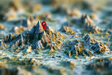 Mountain map pinpointed by red marker