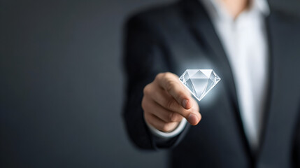 Businessman holding a diamond, symbolizing success, growth, and prosperity.