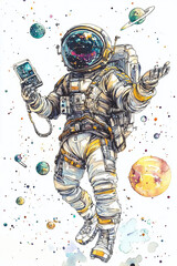 Wall Mural - Watercolor of Space explorer wearing a futuristic space suit