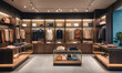 © Miklos - The interior of a modern retail store with wooden shelving units displaying clothes and accessories