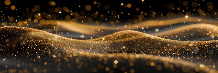 a gold and black background with a lot of sparkles