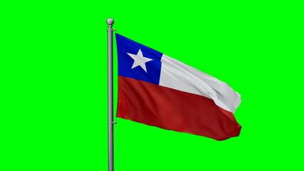 Wall Mural - Chile flag waving in the wind with colored chroma key with green background