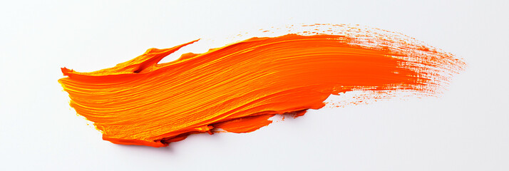 Wall Mural - bright orange brush stroke of paint on white background