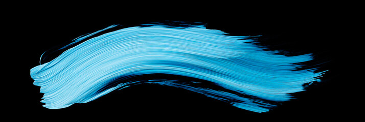 Wall Mural - bright light blue brush stroke of paint on black background