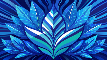 Canvas Print - Abstract leaves blue lines art background. Vector illustration